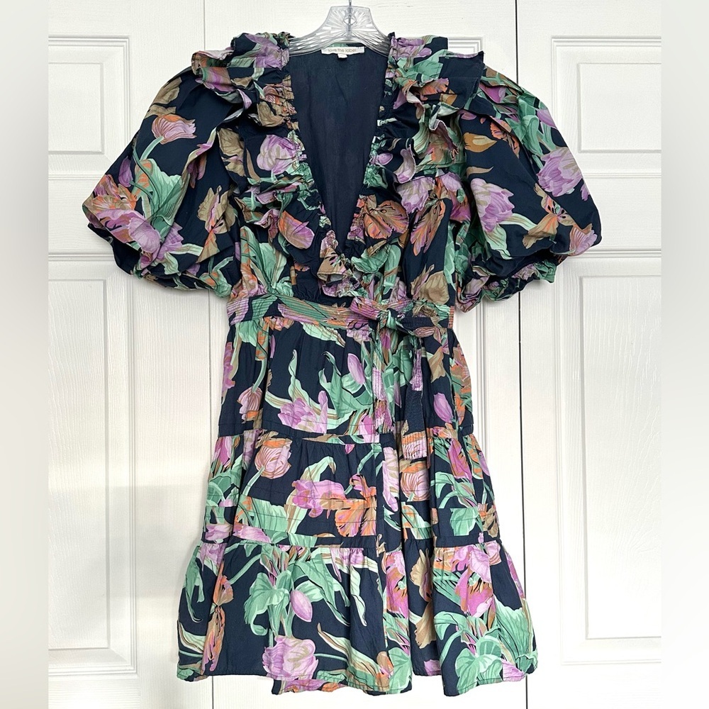 Anthropologie Love The Label Remy Mini Wrap Dress Topanga Navy Print - Size M